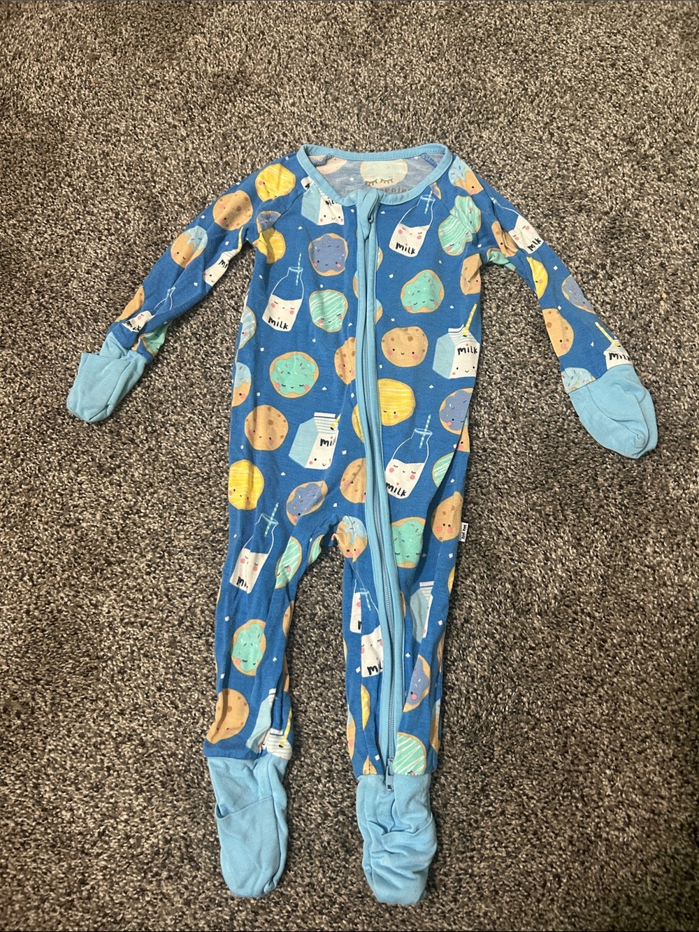 Little Sleepies Blue Milk & Cookies Footed One-Piece Pajama